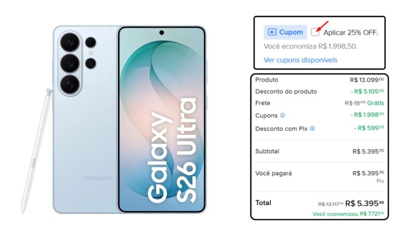 Celular Samsung Galaxy S26 Ultra 5G, 512GB, 12GB RAM, Câmera Quádrupla, Tela Grande de 6.9" Violeta