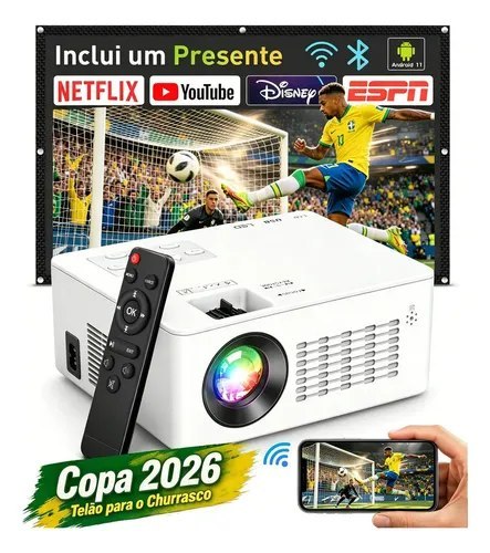 Projetor Profissional Android 4k Portátil 5g Wifi Full Hd Branco 127/220v
