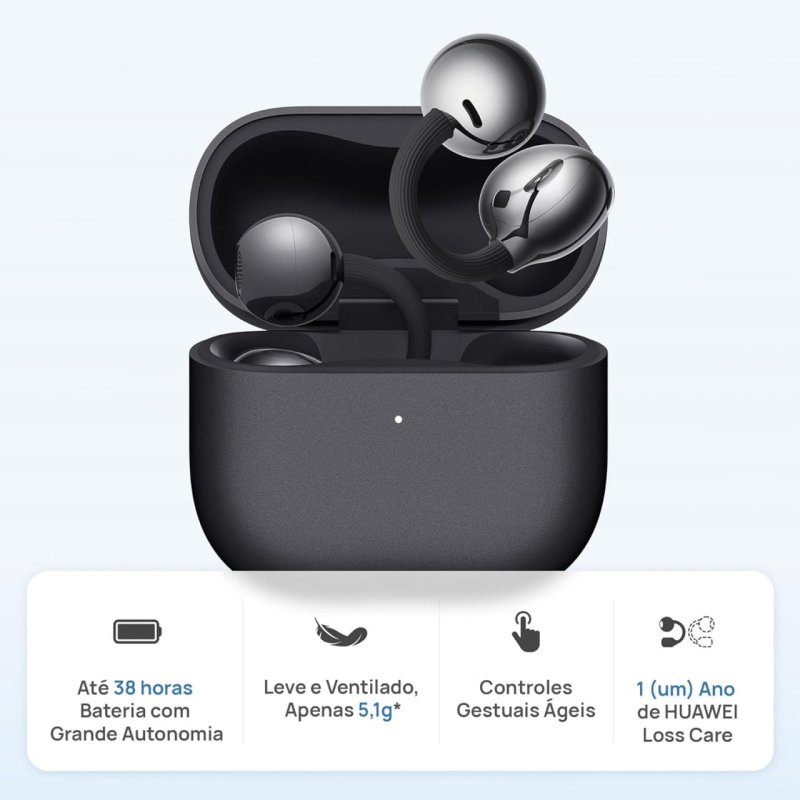 HUAWEI FreeClip 2 - Design em C Open-ear - Bateria 38h - IP57 - Preto