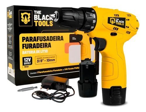 Parafusadeira Furadeira The Black Tools Tb12a 3/8 A Bateria Cor Amarelo