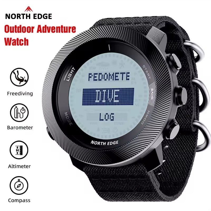 NORTH EDGE APACHE-D Relógio Masculino Digital Esportivo 100M para Mergulho Livre com Altímetro, Barômetro, Bússola e Monitor de Profundidade