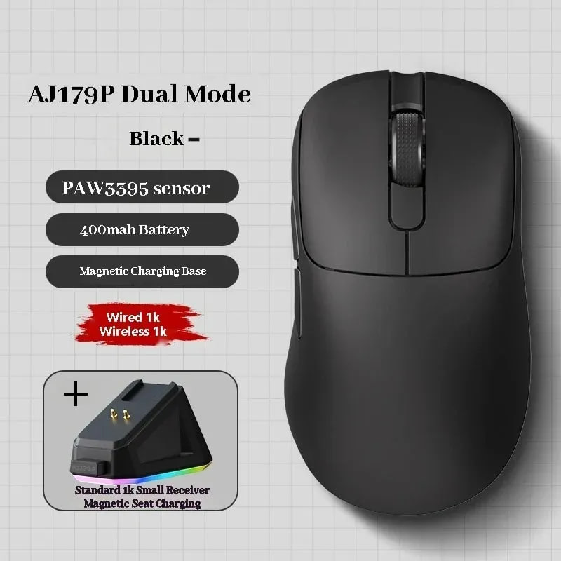 Mouse Gamer Sem Fio Ajazz Aj179p PAW3395 Com Base