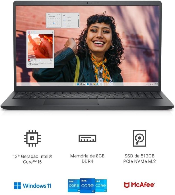 Notebook Dell Inspiron 15 3530, Core i5-1334U, 8GB RAM, 512GB SSD, Tela 15.6” Full HD