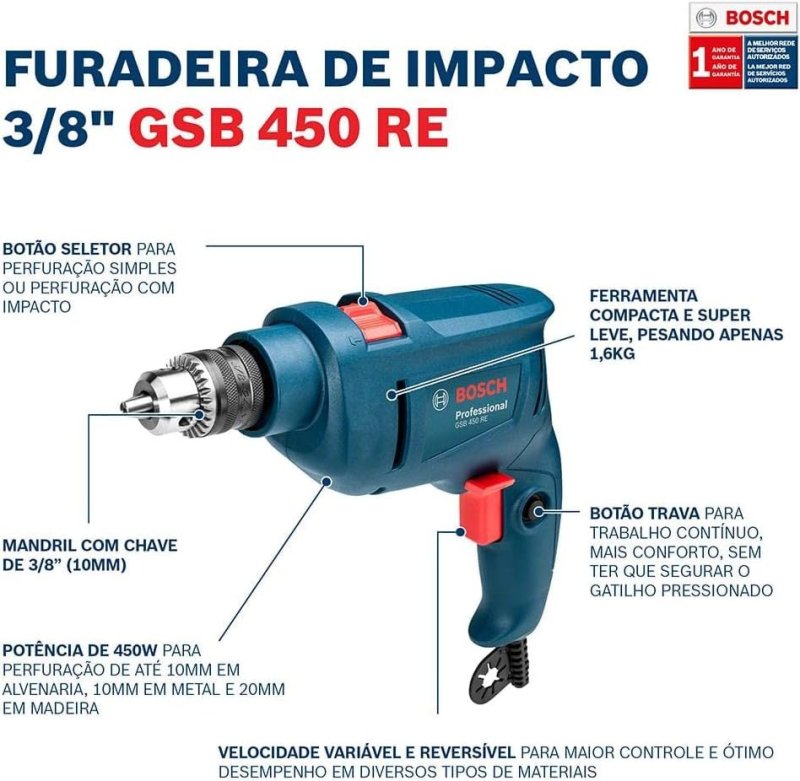 Bosch Furadeira de Impacto GSB 450 RE 450W 127V