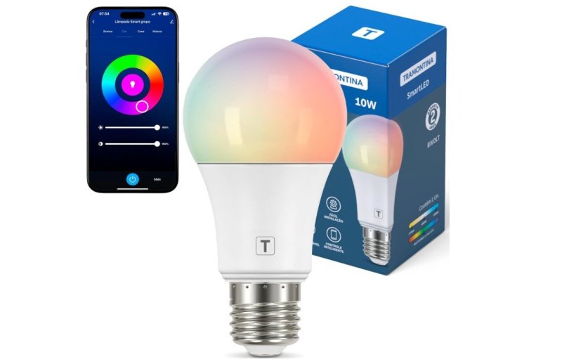 Lâmpada Smart LED Inteligente Tramontina E27 10W 16 Milhões de Cores, Wi-Fi + Bluetooth, Compatível com Alexa e Google Assistente