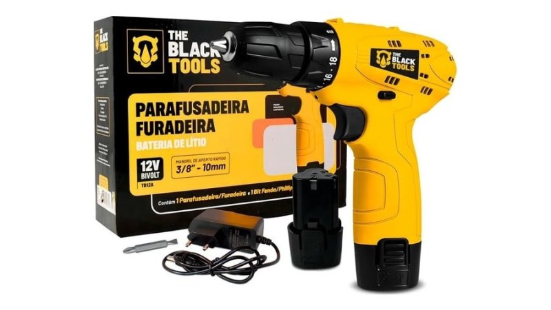 2x Parafusadeira Furadeira The Black Tools TB12A 3/8 a Bateria Cor Amarelo