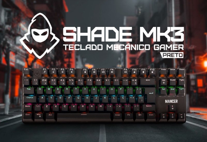 Teclado Mecânico Mancer Shade MK3 Preto Rainbow Switch Huano Vermelho ABNT2