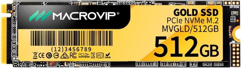 SSD M.2 NVMe Macrovip Gold 512GB 2280 PCIe Gen 3x4 Preto e Amarelo