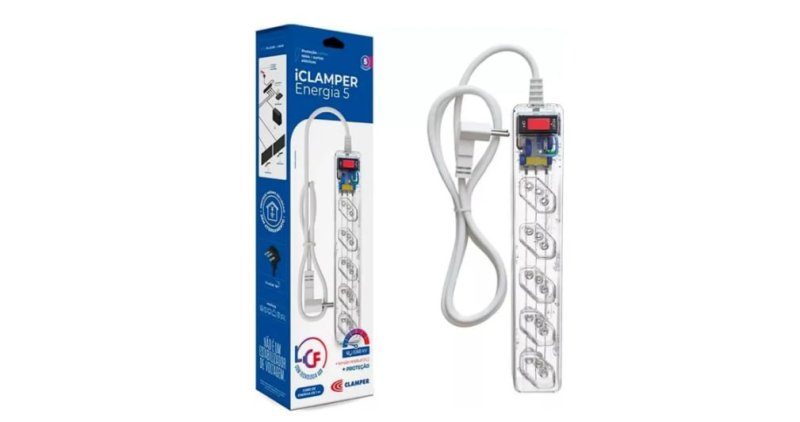 Filtro De Linha Com Protetor De Surto Dps Iclamper Energia 5 Tomadas 3 Pinos 10 Amperes