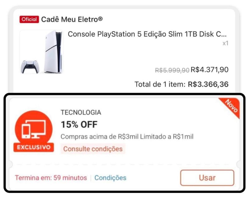 PS5 com até mil de desconto na Shopee