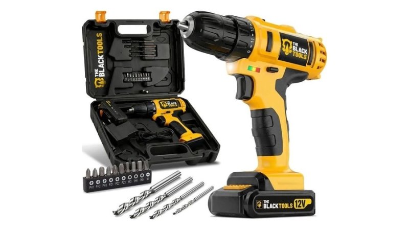 Furadeira Parafusadeira Sem Fio A Bateria Tb-12e 12v 3/8 10mm Com Maleta E Acessórios The Black Tools