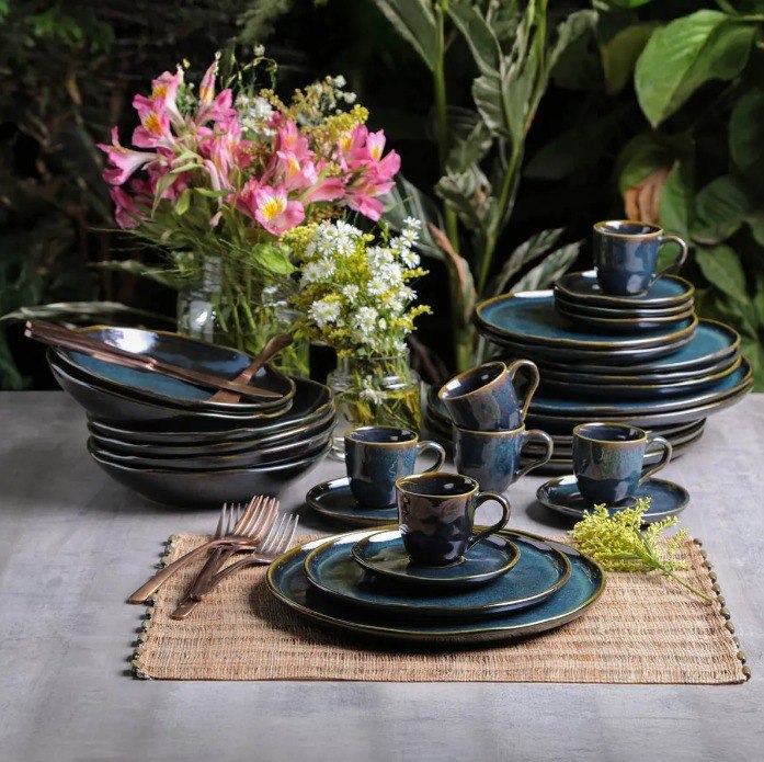 Aparelho de Jantar Stoneware Azul Linha Oceano 30 Peças Porto Brasil
