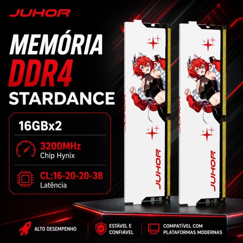 Memória DDR4 JUHOR 32GB (2x16GB) 3200MHz CL16 Gamer Desktop Alta Performance hynix Intel AMD AM4
