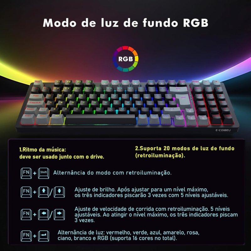 Teclado Mecânico Gamer com Fio 95 Teclas