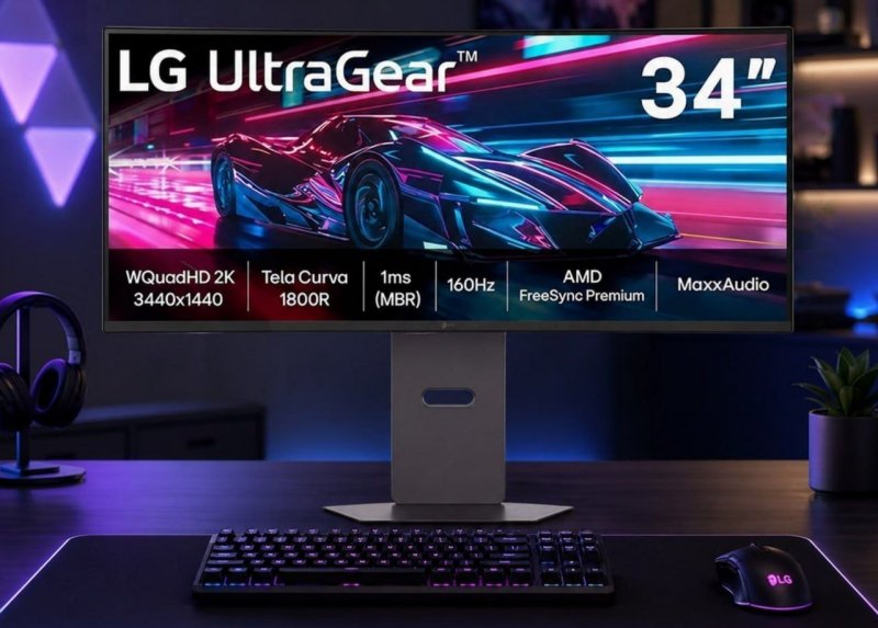 Monitor Gamer LG UltraGear™ Curvo 34G600A-B 34" QuadHD 2K, UltraWide 1800R, 160Hz, 1ms