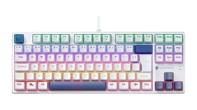Teclado Gamer Machenike K500b-b87 Switch Red, Branco E Azul