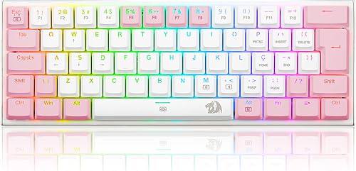 TECLADO MECANICO GAMER REDRAGON ANIVIA BRANCO COM ROSA RGB COM SWITCH AZUL ABNT-2