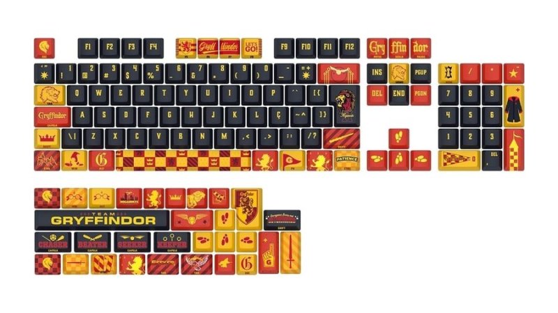 Kit de Keycaps Redragon Harry Potter Hogwart’s Special Edition Grifinória Preto, Vermelho e Amarelo PBT Dye Sub Perfil OEM ABNT2 136 Teclas HP-944