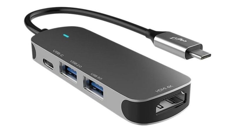 Adaptador HUB USB 4 em 1, Entrada Tipo-C, 2 Portas USB-A, 1 Tipo-C, 1 HDMI, Velocidade Até 5Gbps, Corpo e Conector em Alumínio, Prata, HUB41HD, ELG