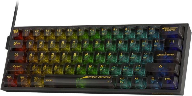 Teclado Mecânico Gamer Redragon Fizz RGB Clear Black 60% Switch Crystal