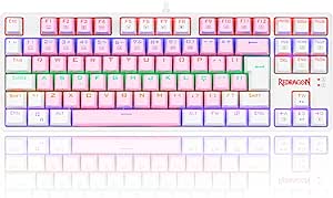TECLADO GAMER REDRAGON DAKSA ROSA E BRANCO COM SWITCH AZUL