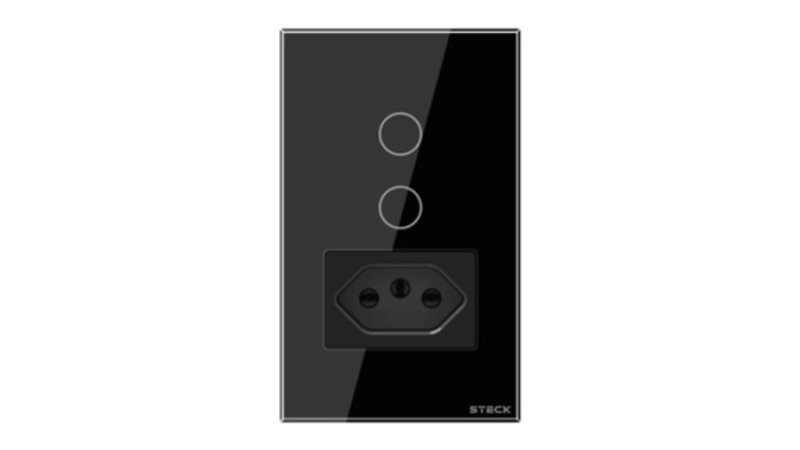 Steck, Interruptor 4X2" 2 Módulos + 1 Plug Touch Preto Wi-Fi, Ambiente Conectado, SINT2P1P1