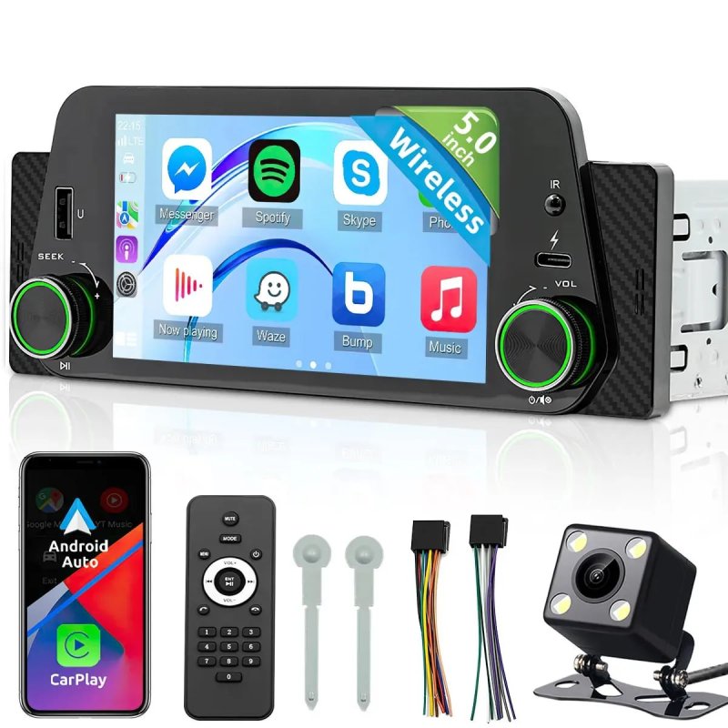 Central Multimídia MP5 5" 1DIN – CarPlay e Android Auto Sem Fio + Câmera de Ré