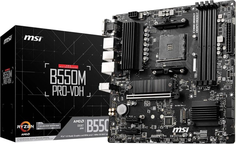 Placa-Mãe MSI B550M Pro-VDH, AMD AM4, DDR4, Suporte 128GB, Displayport, HDMI, VGA, PCIe, mATX