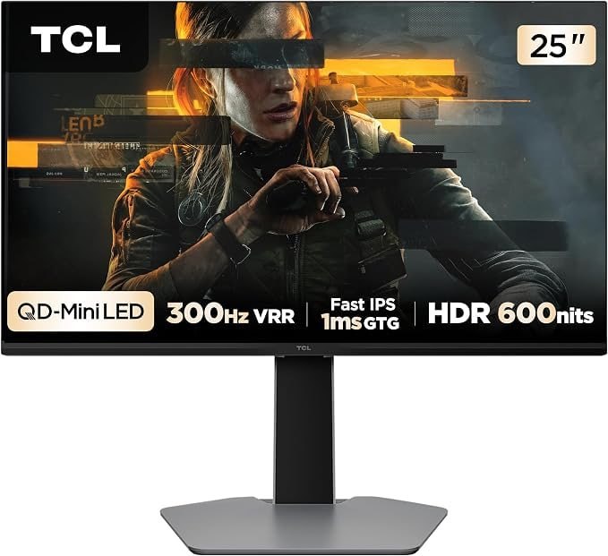 TCL Monitor Gamer 25 Polegadas QD-Mini LED 300Hz 1ms (GtG) Freesync HDR 600 nits 25G64