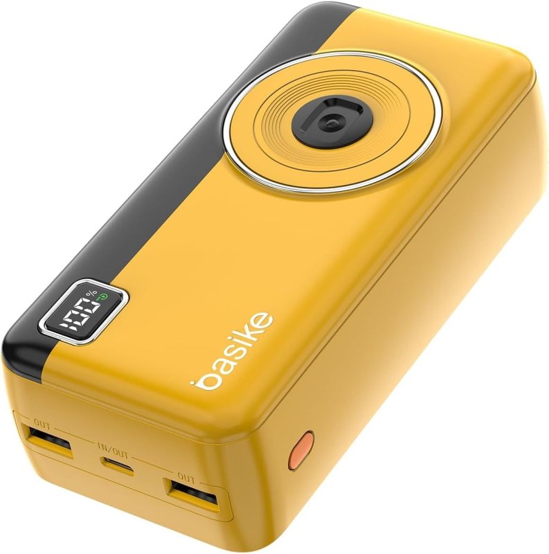 Basike Power Bank 30000mAh - 2 Saídas USB-A e Tipo-C 22.5W - Carregamento Rápido - Amarelo