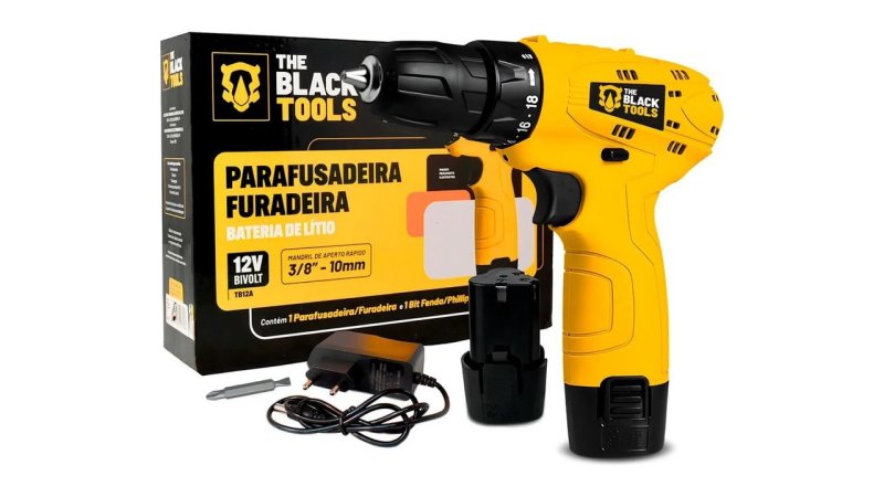 2x Parafusadeira Furadeira The Black Tools TB12A 3/8 a Bateria Cor Amarelo