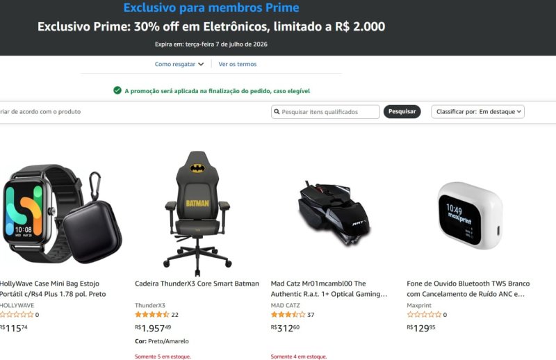 Exclusivo Prime: 30% off em Eletrônicos