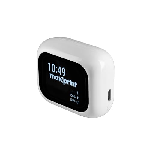 Fone de Ouvido Bluetooth TWS Branco com Cancelamento de Ruído ANC e Display Touch – Maxprint FBT3002