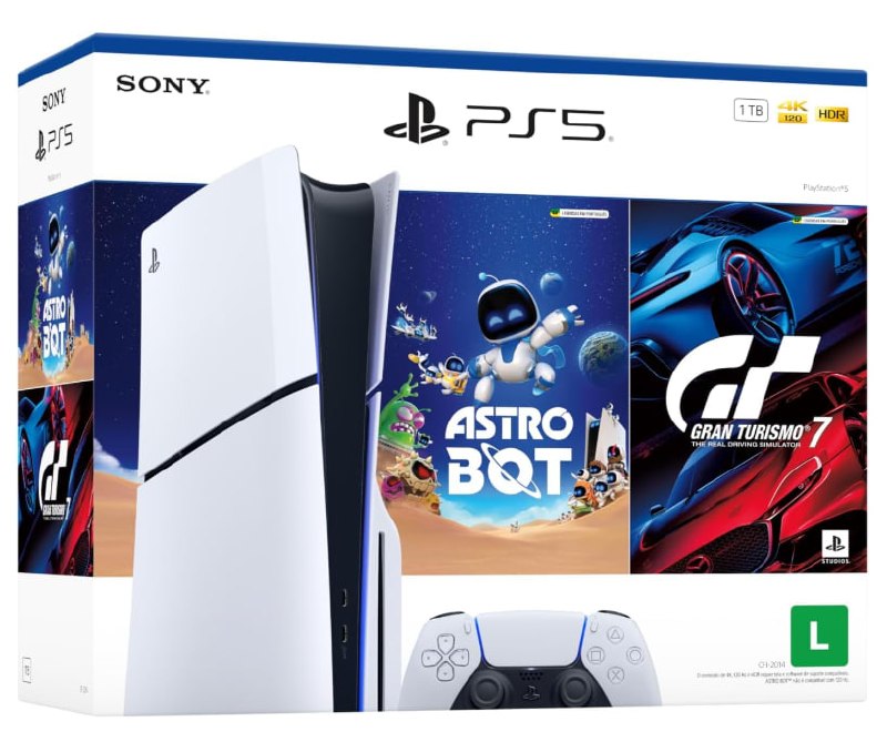 PlayStation 5 Sony Slim 1TB Disk, 1 Controle, Branco