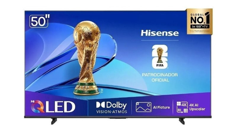 Smart TV Hisense HI-QLED 4K 50" polegadas com Processador AI, Dolby Vision Atmos e Compatibilidade Alexa e Google