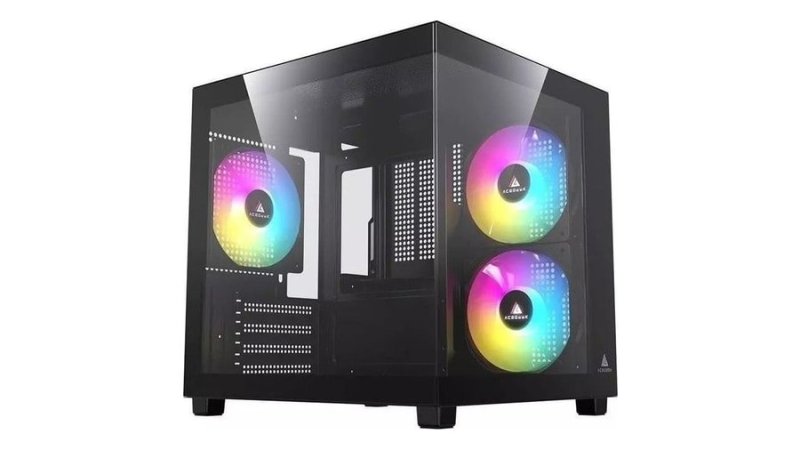 Gabinete Gamer Aquário Acegeek Ori Rainbow Mini-Tower Lateral e Vidro Com 3 Fans