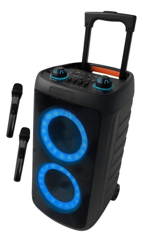 Caixa de Som Bluetooth Amplificada Hz-2000 com 2 Microfones Sem Fio