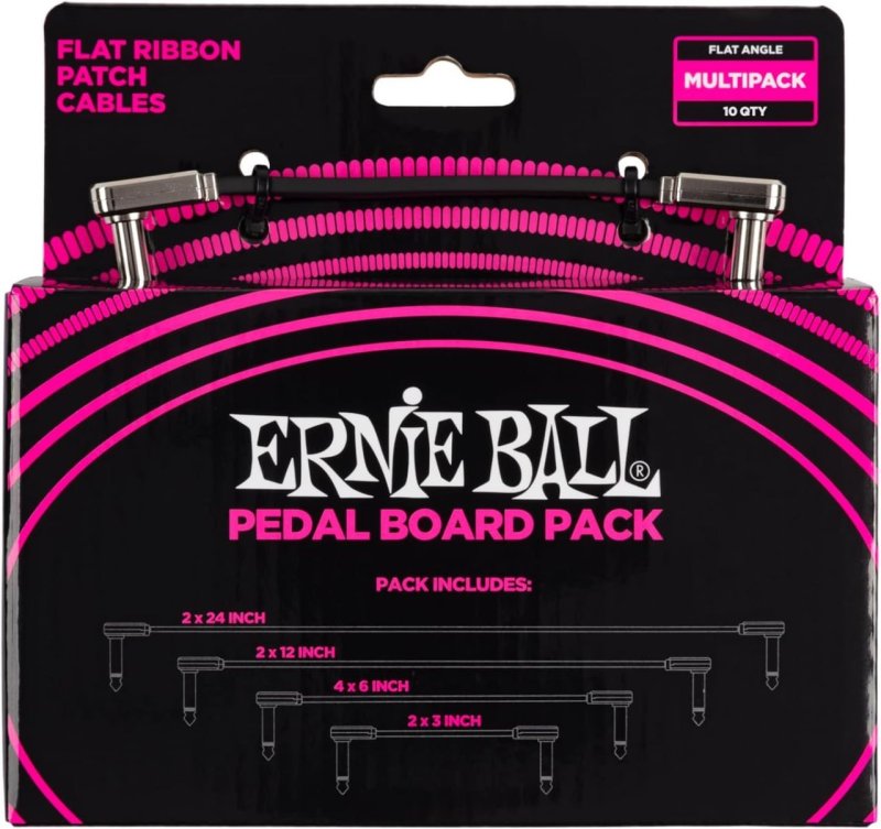 Cabo plano de conexão Ernie Ball P06224, vários tamanhos, pacote com 8