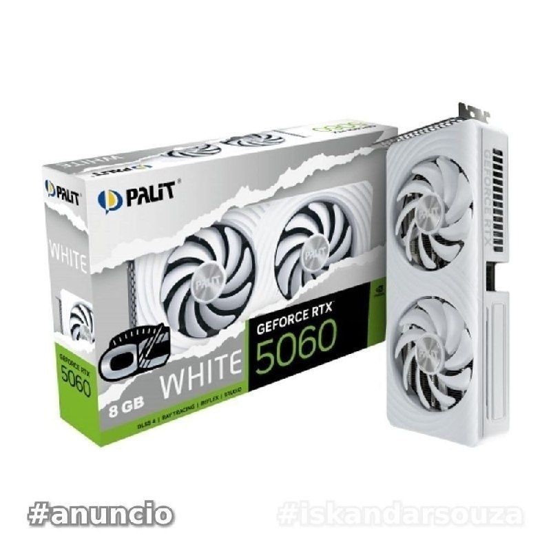 RTX 5060 Placa de Video GeForce NVIDIA PALIT RTX5060 WHITE OC 8GB GDDR7 NE75060U19P1-GB2063M Branca