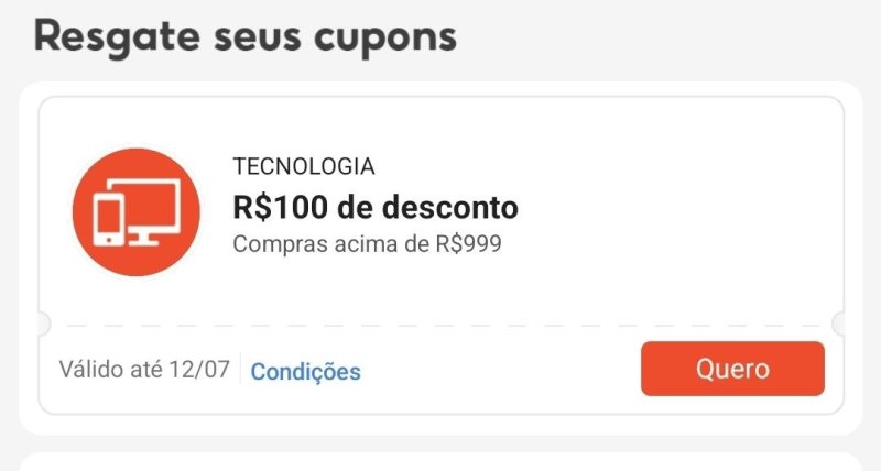 CUPOM SHOPEE: R$100 OFF em R$999 em Tecnologia