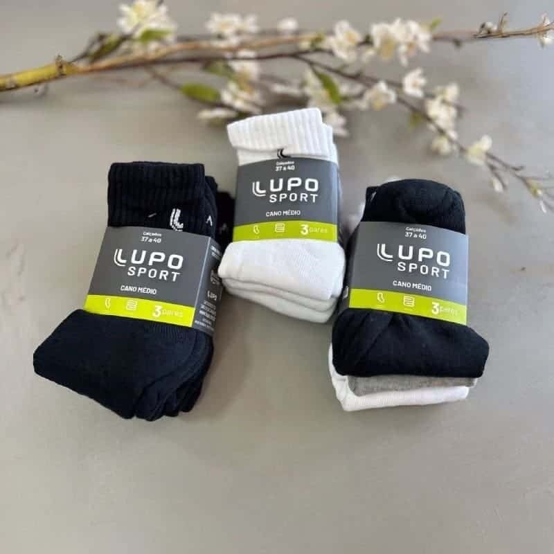 Kit 6 Pares Meias Lupo Cano Médio Esportivas Academia