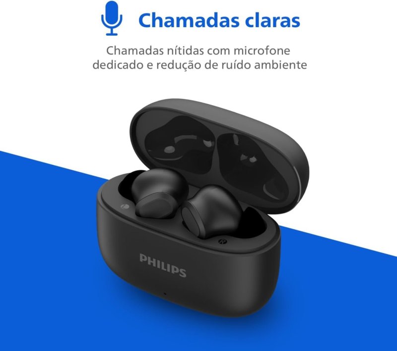 PHILIPS TAT1109BK/00 - Fone TWS Bluetooth - Microfone - 24h Bateria - Preto