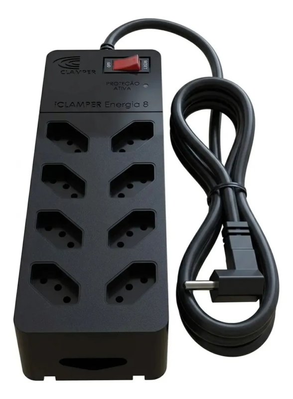 Filtro de Linha Clamper 8 Tomadas com DPS 1m Preto