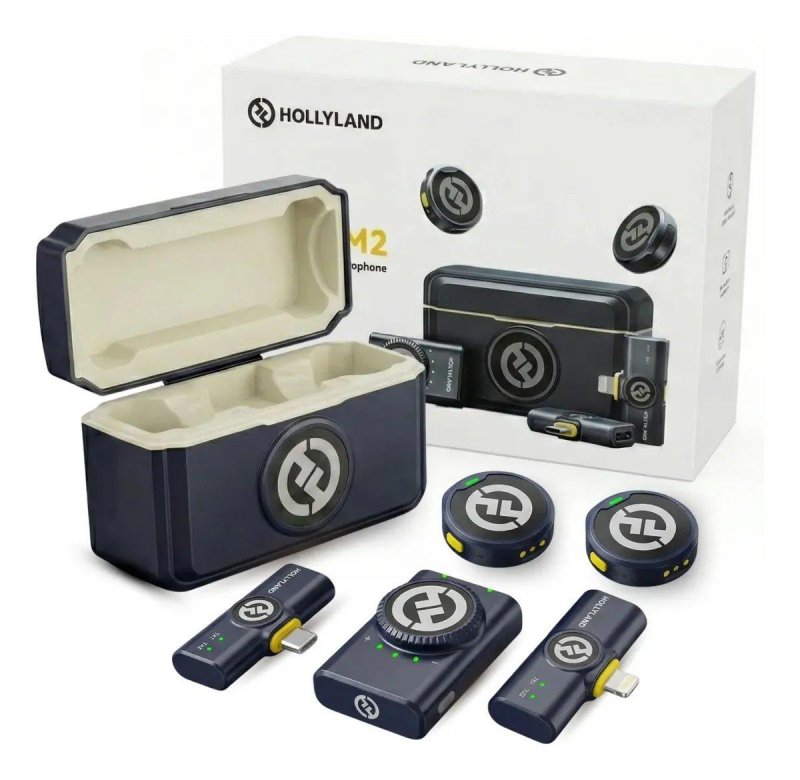 Microfone Lapela Duplo Hollyland Lark M2 Combo USB-C Câmera Preto
