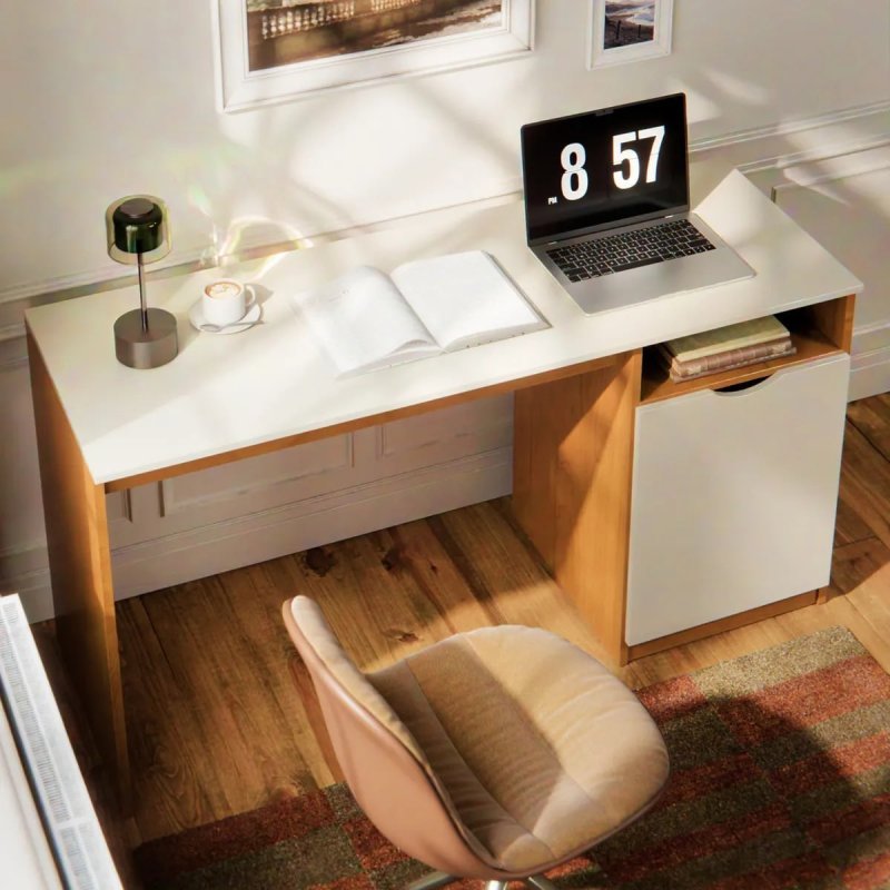 Escrivaninha Para Computador 115cm Com Porta E Nicho Mesa Home Office Escritório