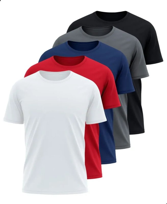 Kit com 5 Camisetas Básicas Masculinas Dry Fit Lisa Tradicional