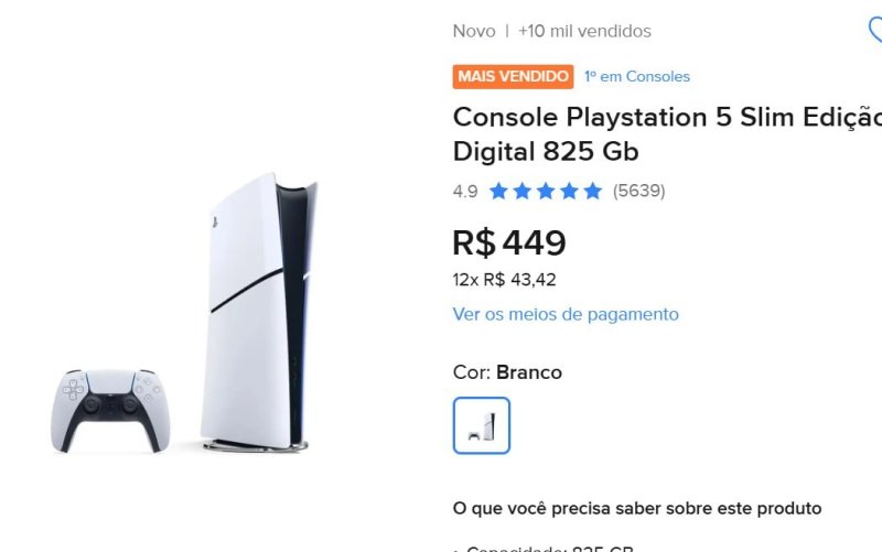 Console PlayStation 5 Slim Edição Digital 825 GB
