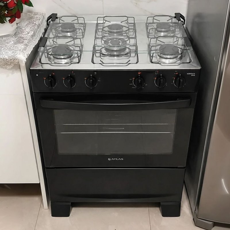 Fogão 5 Bocas Mônaco Plus Com Mesa Inox Automático Atlas