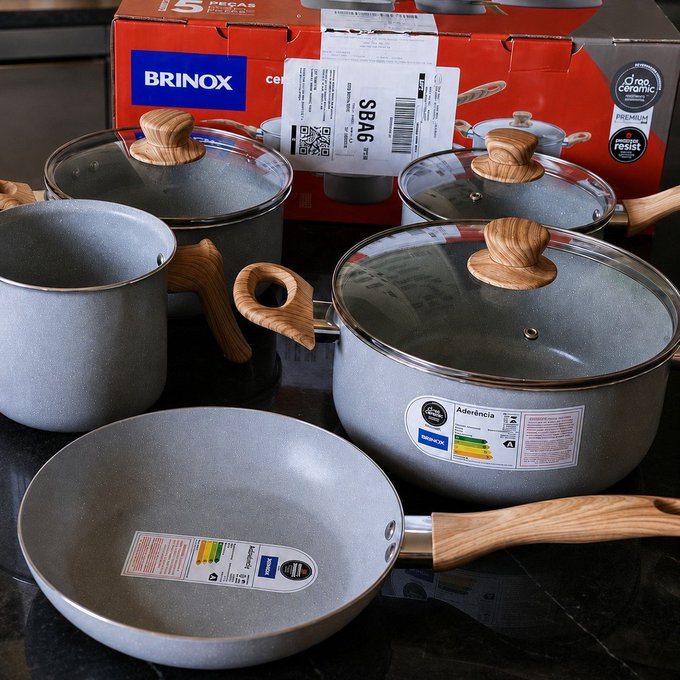Jogo de Panelas 5 Peças Brinox Ceramic Life Antiaderente + Frete Grátis