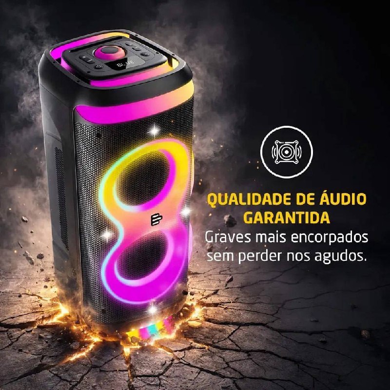 Caixa de Som Bluetooth PulseBox 3 1400W TWS Karaoke LED Preto